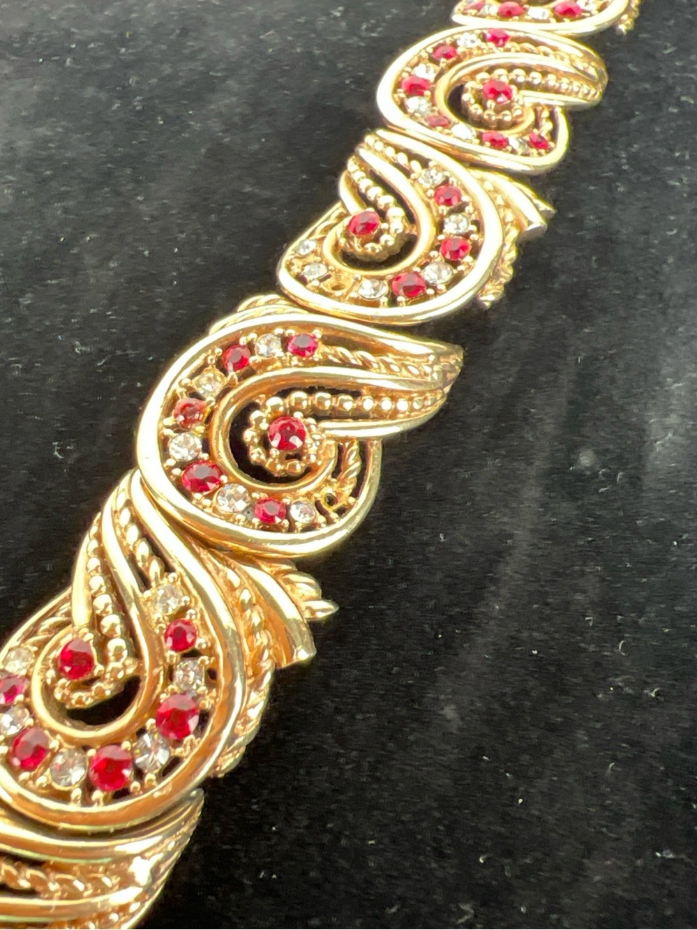Vintage Marcel Boucher Rhinestone Gold Tone Link Bracelet numbered.